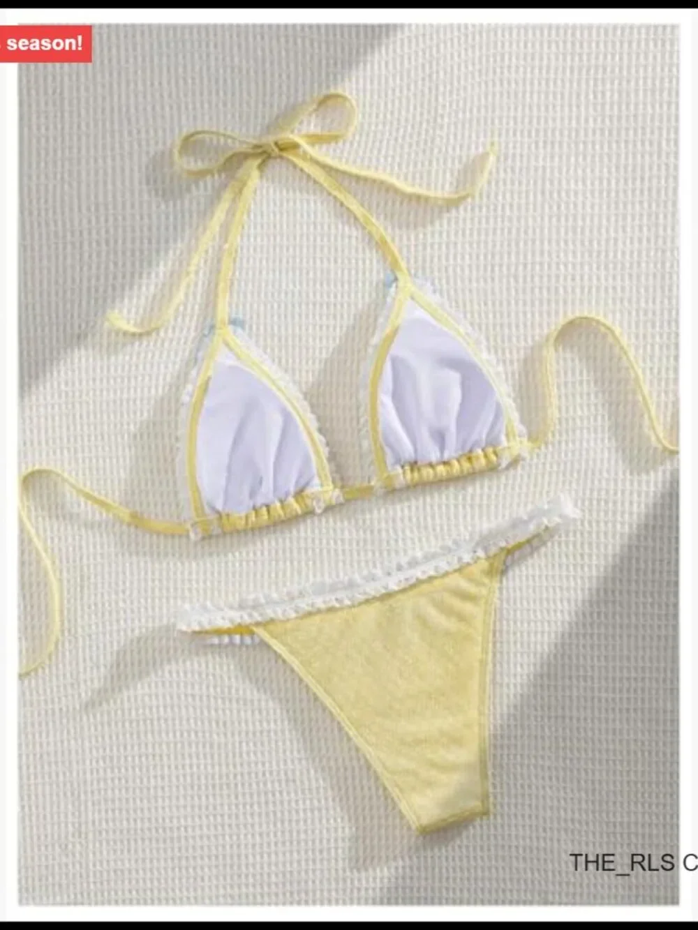 2 Piece Lace Trim Bow Tie Bikini Set Cheeky Swimsuit Polyester Elastane